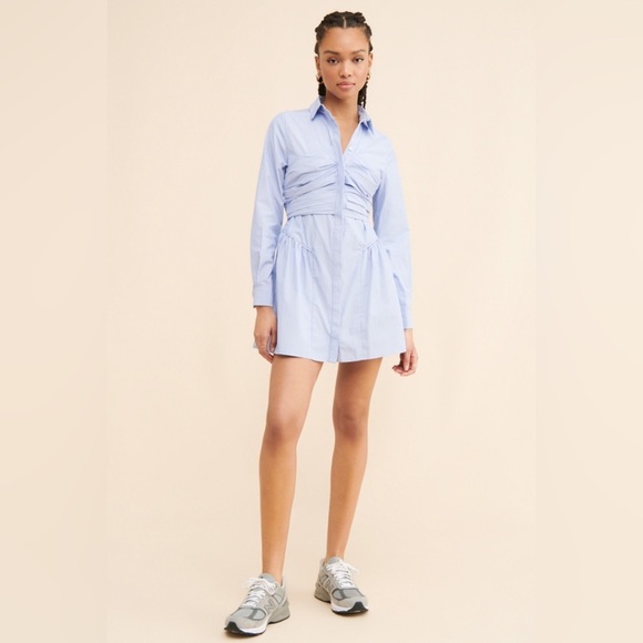 Sovere Evermore Corset Shirt Dress Blue White Striped Mini Dress - Picture 5 of 16